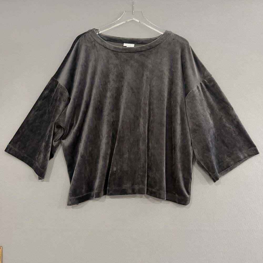 J. Jill Crushed Velvet Top Women's Size Large Gray Oversized Granola Coastal